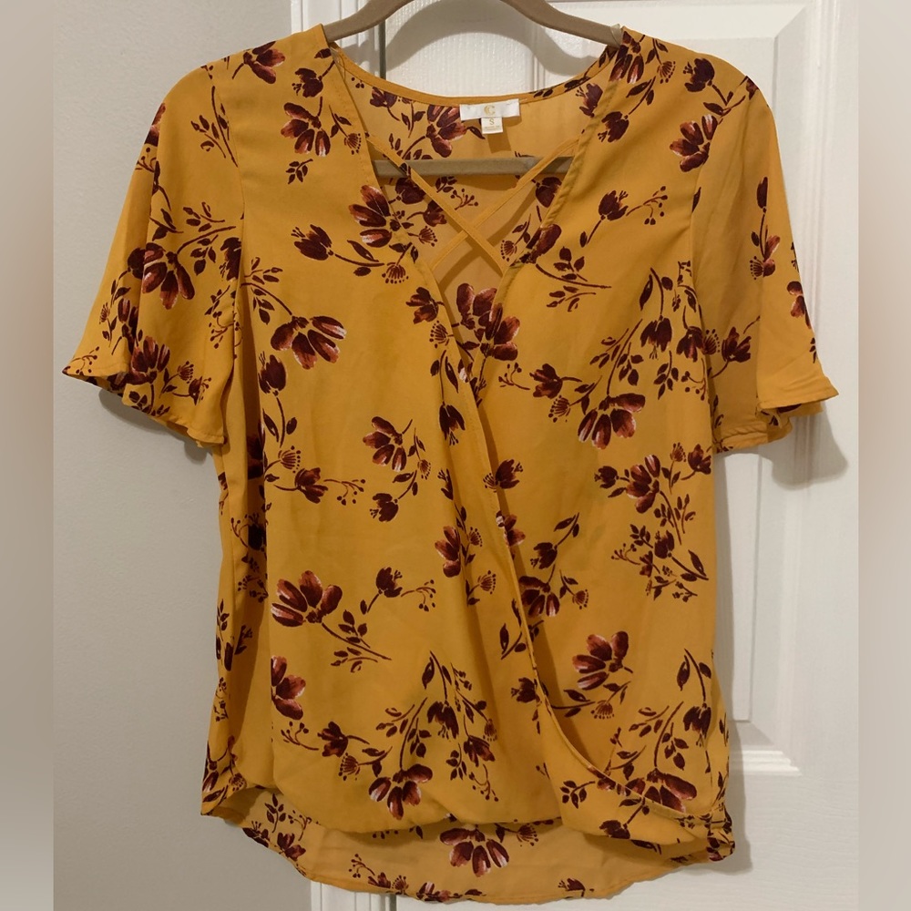 ✨SALE✨Arora Marigold Yellow Surplice Floral Top